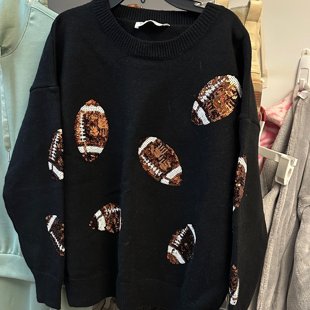 Black Sweater with Sequin Footballs